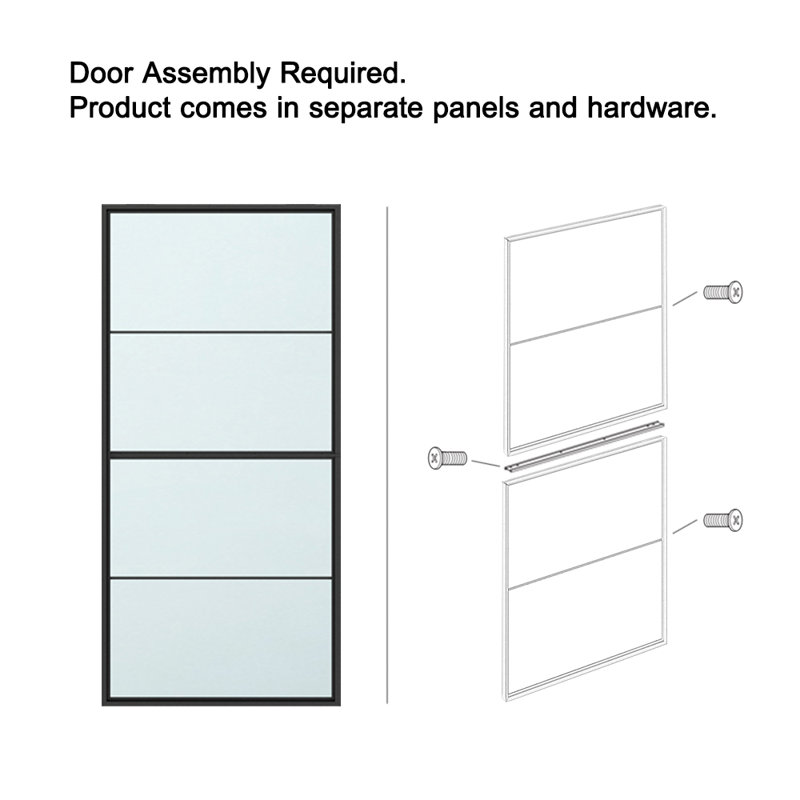 Calhome Glass and Metal Barn Door with Installation Hardware Kit
